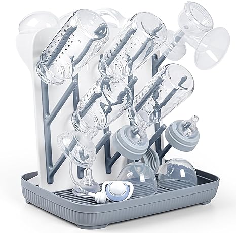 Photo 1 of Termichy Baby Bottle Drying Rack: Large Vertical Bottle Dryer Rack Holder - Space Saving Standing Drying Rack for Baby Bottles and Pump Part Cleaning (Gray)