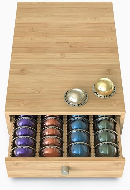 Photo 1 of Premium Bamboo Organizer Drawer for Nespresso Vertuo Capsules - Compatible with 40 Big or 56 Small Vertuoline Pods - 10.8'' Wide by 16'' Deep by 3.9'' High (Natural)