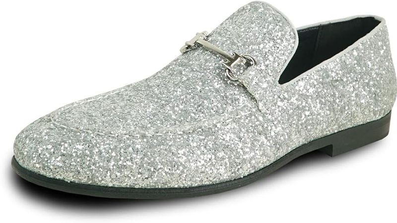 Photo 1 of size 14 bravo! Men Dress Shoe Prom Slip-on Loafer Lace-up Oxford Cap Toe Metallic Glitter for Wedding Prom Black Blue Green Gold Pink Pewter Purple Silver Red
