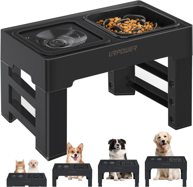 Photo 1 of URPOWER 2-in-1 Elevated Slow Feeder Dog Bowls with No Spill Dog Water Bowl 4 Height Adjustable Raised Dog Bowl Non-Slip Dog Food and Water Bowls with Stand for Small Medium Large Dogs, Cats and Pets
