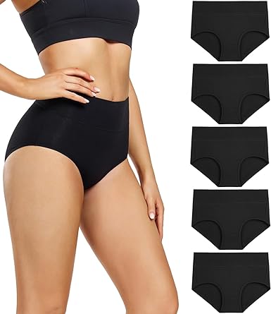 Photo 1 of wirarpa Women's Underwear High Waisted Ladies Cotton Panties Soft Full Coverage Briefs 5 Pack (Regular & Plus Size) small
