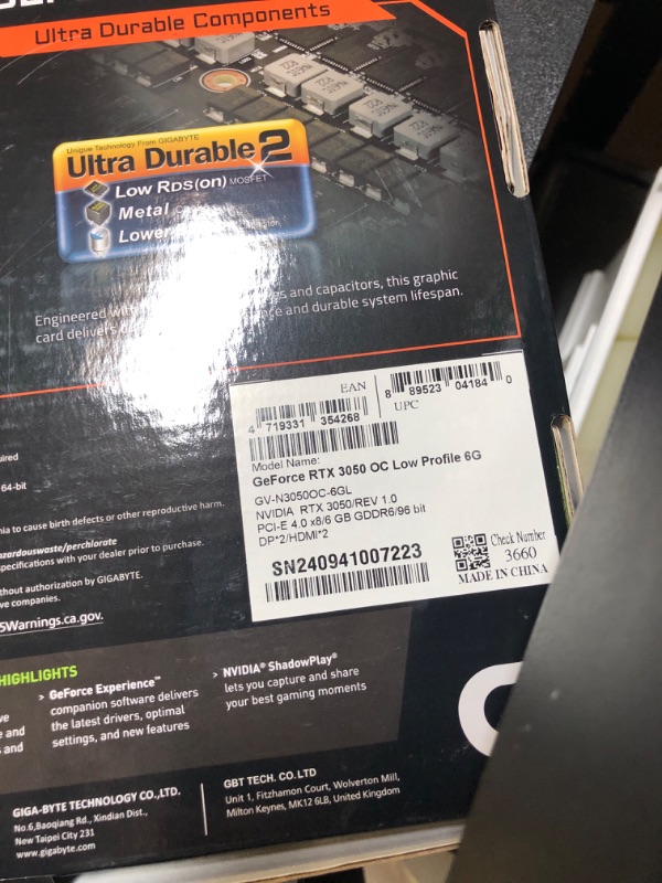 Photo 4 of GIGABYTE GeForce RTX 3050 OC Low Profile 6G Graphics Card, 2X WINDFORCE Fans, 6GB GDDR6 96-bit GDDR6, GV-N3050OC-6GL Video Card
