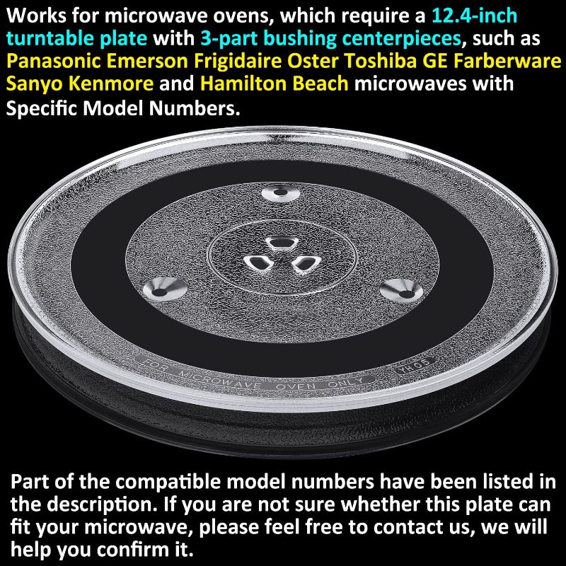 Photo 1 of 12.4" Microwave Turntable Plate, 12 3/8" Glass Cooking Tray w/a Glove, 12.4-inch Turntable Replacement for Panasonic Emerson Frigidaire Oster Toshiba GE, Turntable Diameter 12.4 inch (31.5 cm)
