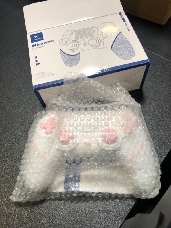 Photo 2 of AceGamer Wireless Controller for PS4, Custom Design V2 Gamepad Joystick for PS4 with Non-Slip Grip of Both Sides and 3.5mm Audio Jack! Thumb Caps Included! (Pink-White)
