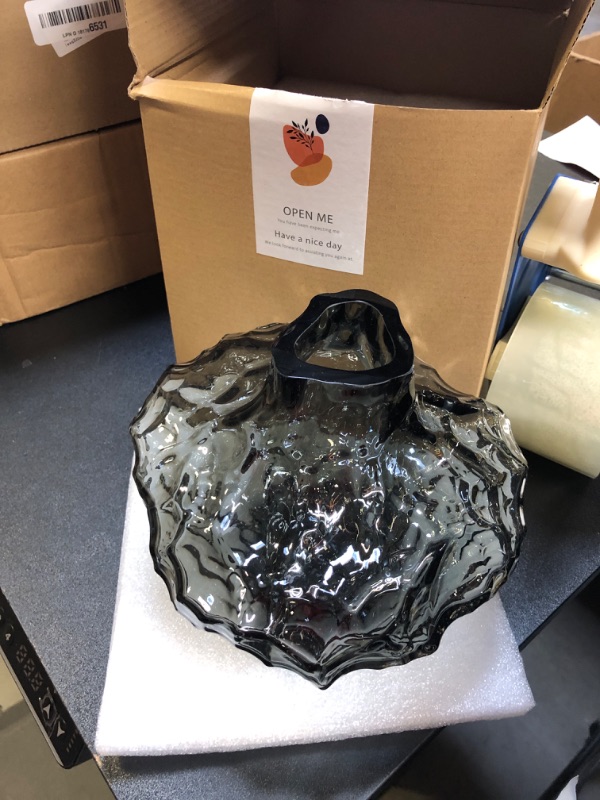 Photo 1 of Black Glass Vase - (H: 6.7" W: 7.48"), Black Gray Flower Vase with Irregular Texture Design Thickened Glass Vase for Bouquets, Living Room, Wedding Table Centerpieces Black Gray Small 6.7 Inch
