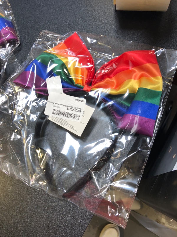 Photo 2 of Windy City Novelties Rainbow Headband Bow - Pride Accessories - Headbands for Women - Rainbow Friends Costume - LGBTQ Pride Headband Cosplay Rainbow Head Bopper