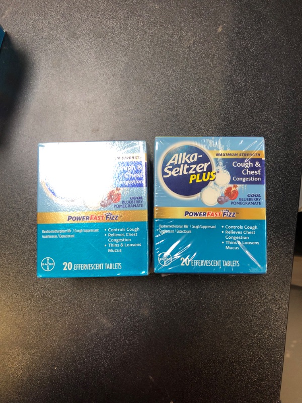 Photo 2 of ALKA-SELTZER PLUS Powerfast Fizz, Cough & Chest Congestion Medicine, effervescent Tablets, 20ct Blueberry 2 pack