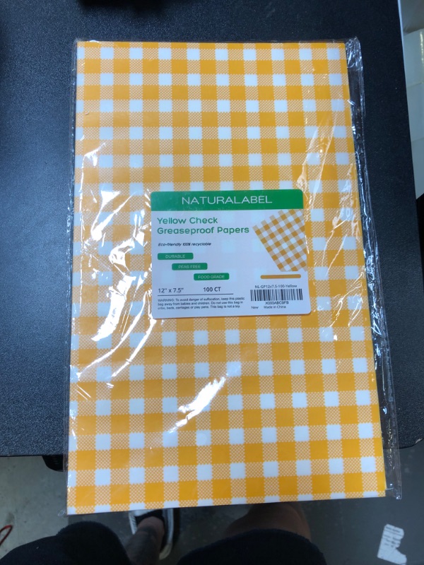 Photo 2 of 100 Pcs Wax Paper, 12" x 7.5" Yellow and White Checkered Greaseproof Paper, Wax Paper Sheets for Food, Sandwich Paper Sheets, Deli Wax Paper Squares, Food Paper for Home Kitchen