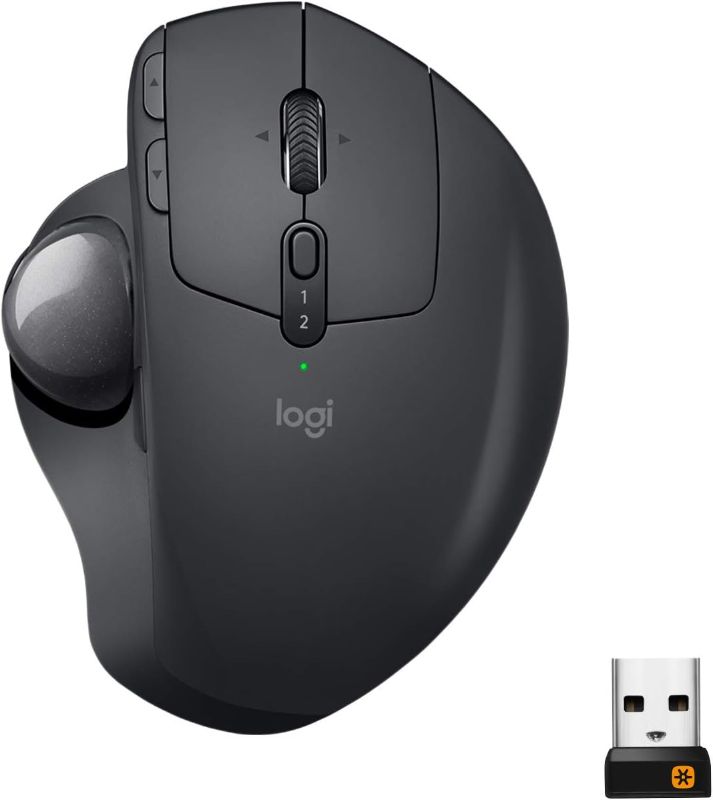 Photo 1 of Logitech MX Ergo Wireless Trackball Mouse, Ergonomic Design, Move Content Between 2 Windows and Apple Mac Computers (Bluetooth or USB), Rechargeable - With Free Adobe Creative Cloud Subscription
