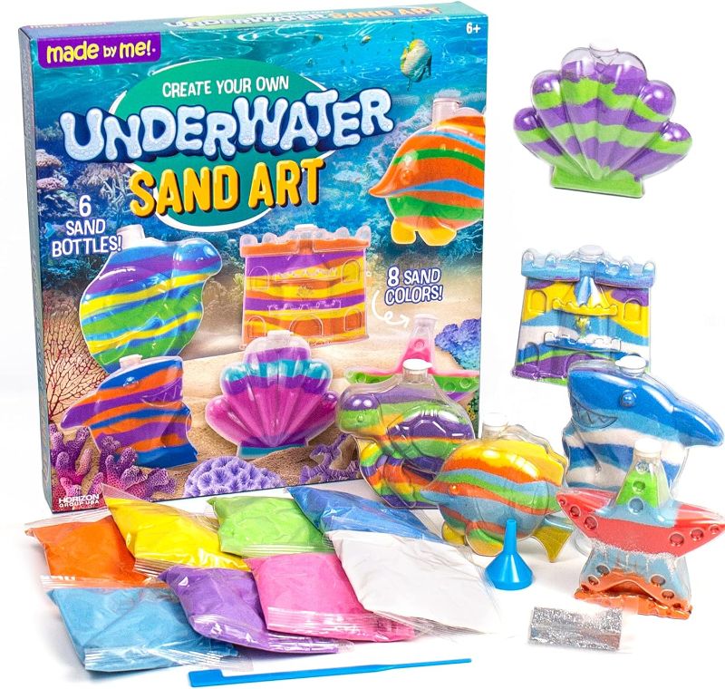 Photo 1 of Made By Me Create Your Own Underwater Sand Art, Includes 6 Ocean-Themed Bottles, 8 Sand Colors, Glitter, & Funnel, Great Staycation or Group Activity, Party Idea, DIY Sand Art For Kids Ages 6, 7, 8, 9