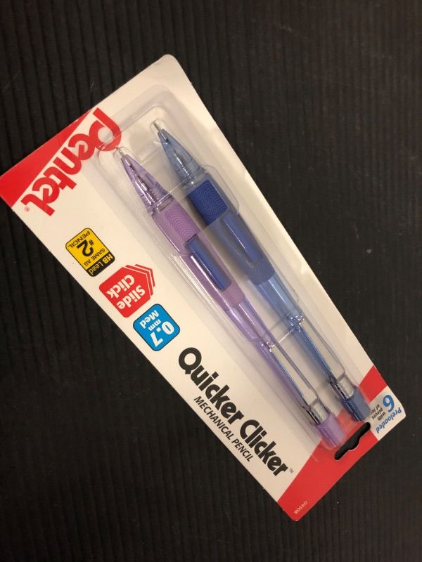 Photo 1 of Pentel Quicker Clicker Automatic Pencils, 0.7mm, Transparent Blue Barrel and Purple Barrel, Pack of 2 Pencils (PD347BP2-K6)