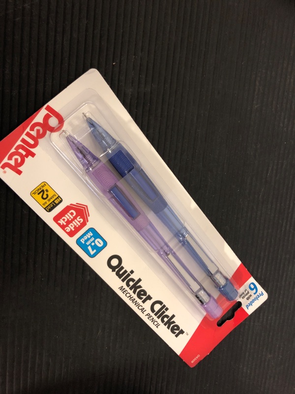 Photo 1 of Pentel Quicker Clicker Automatic Pencils, 0.7mm, Transparent Blue Barrel and Purple Barrel, Pack of 2 Pencils (PD347BP2-K6)