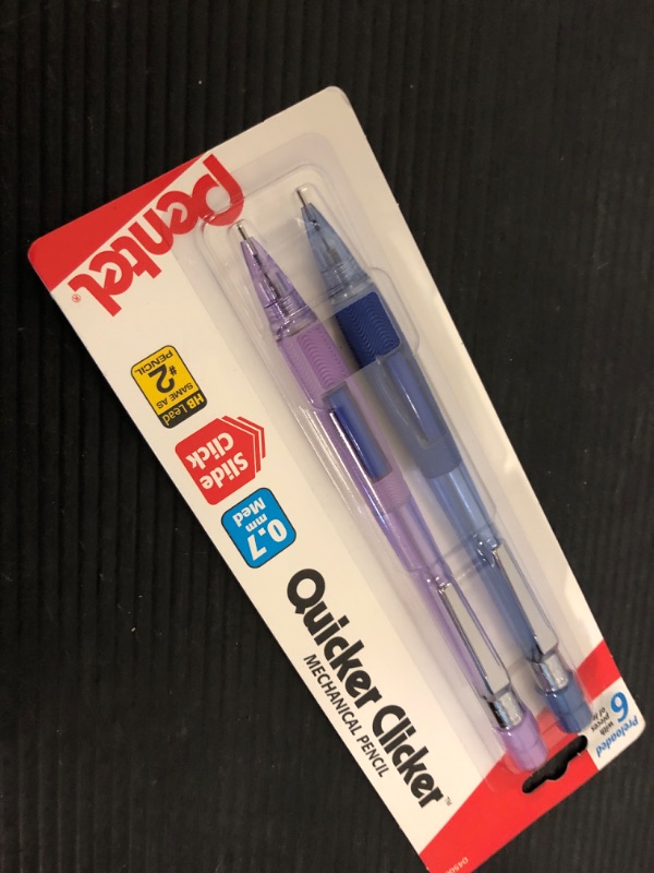 Photo 2 of Pentel Quicker Clicker Automatic Pencils, 0.7mm, Transparent Blue Barrel and Purple Barrel, Pack of 2 Pencils (PD347BP2-K6)