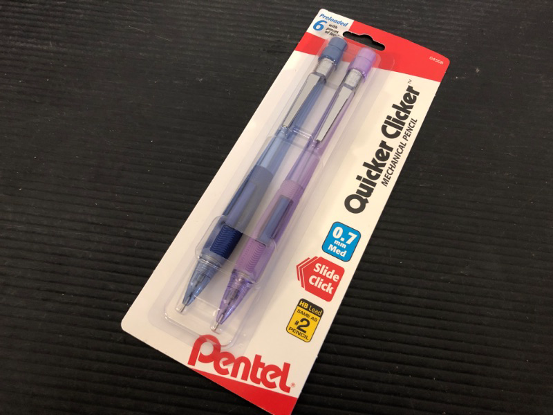 Photo 1 of Pentel Quicker Clicker Automatic Pencils, 0.7mm, Transparent Blue Barrel and Purple Barrel, Pack of 2 Pencils (PD347BP2-K6)