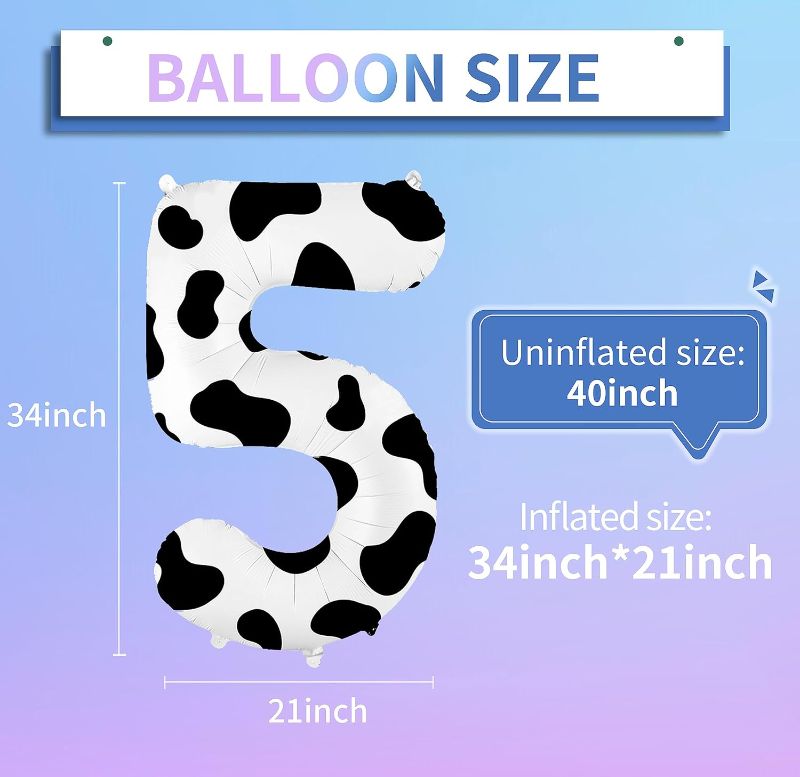 Photo 1 of 40inch Cow Print Number Balloons Birthday Party Decorations Moo Moo Im 5 Cow Foil Balloons for Cowboy Theme Kids Children 5th Birthday Party Supplies (5)