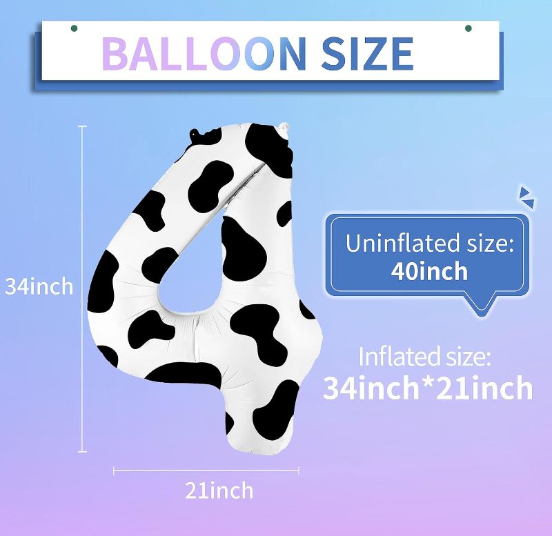 Photo 1 of 40inch Cow Print Number Balloons Birthday Party Decorations Moo Moo Im 4 Cow Foil Balloons for Cowboy Theme Kids Children 4th Birthday Party Supplies (4)