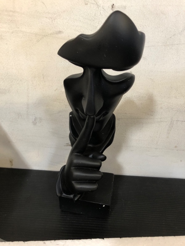 Photo 2 of aboxoo Thinker Statue, Silence is Gold Abstract Art Figurine, Modern Home Resin Sculptures Decorative Objects Piano Desktop Decor for Creative Room Home, Office Study Decor (Black)