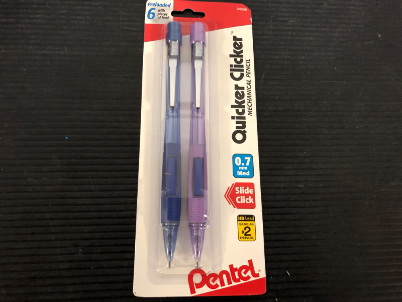 Photo 1 of Pentel Quicker Clicker Automatic Pencils, 0.7mm, Transparent Blue Barrel and Purple Barrel, Pack of 2 Pencils (PD347BP2-K6)