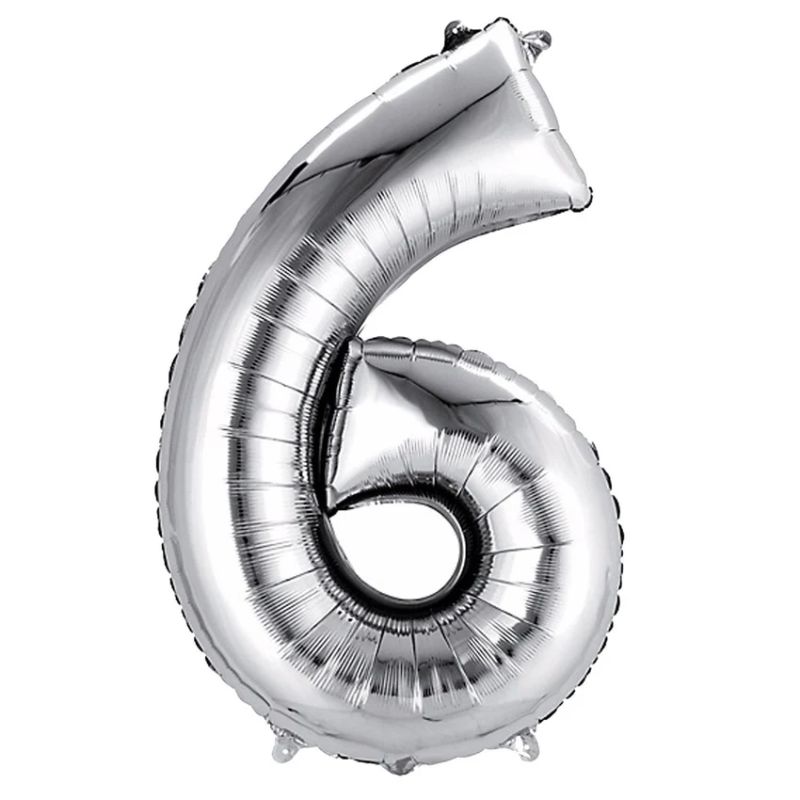 Photo 1 of 65 inch Giant Silver Number 6  Balloon, Huge Foil Balloons For Children's Birthday Party, Baby Shower and Celebration-Themed Party Decoration Supplies
