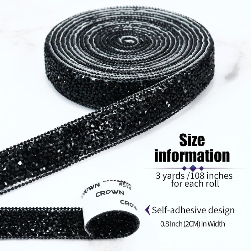 Photo 1 of Black Dowarm Self Adhesive Rhinestone Ribbon Length: 3Yards
