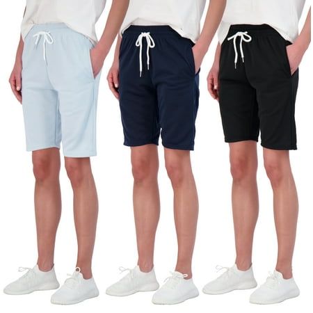 Photo 1 of M---Real Essentials 3 Pack: Womens Cotton French Terry 9 Bermuda Short Pockets-Casual Lounge Athletic  