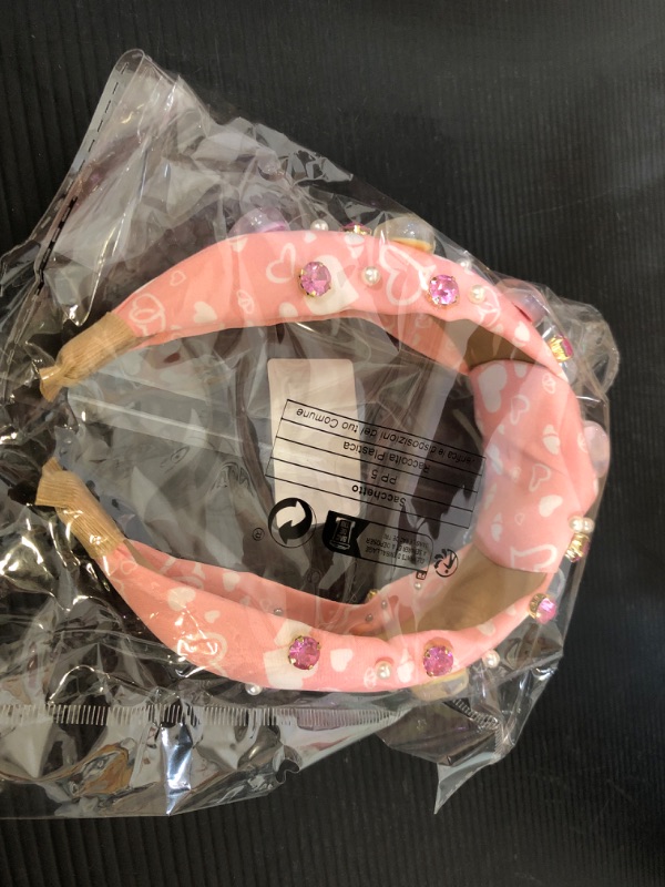 Photo 1 of 1pc  Knotted Headband for Women Love Heart Headband Jeweled Crystal Rhinestone Knotted Headband Wide Top Knot Headband Hair Accessories Gifts (Love Pink)