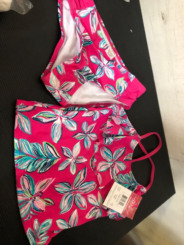 Photo 2 of size 10---Kanu Surf Girls' Charlotte Flounce Tankini Beach Sport 2-Piece Swimsuit 10 Charlotte Pink Floral