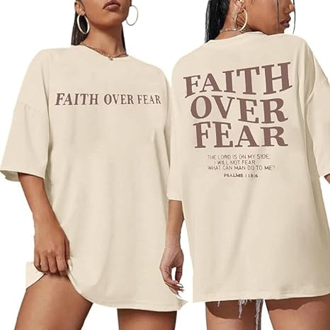 Photo 1 of size L   1pcs---- Faith Over Fear Shirt Women Oversized Christian Religious Sayings Shirts Drop Shoulder Tee Tops 