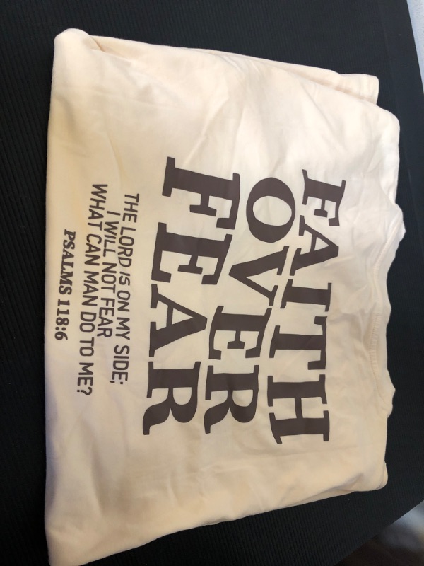 Photo 2 of size L   1pcs---- Faith Over Fear Shirt Women Oversized Christian Religious Sayings Shirts Drop Shoulder Tee Tops 