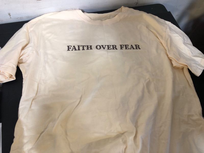 Photo 3 of size L   1pcs---- Faith Over Fear Shirt Women Oversized Christian Religious Sayings Shirts Drop Shoulder Tee Tops 