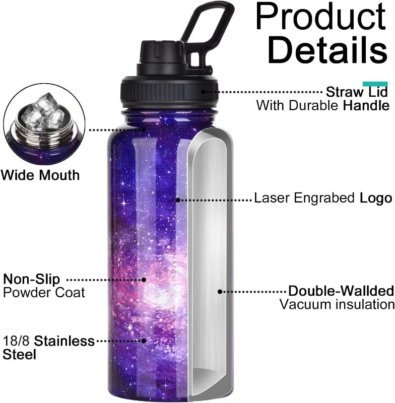 Photo 1 of 32 oz Vacuum Insulated Stainless Steel Water Bottle  (Purple Starry Sky)
