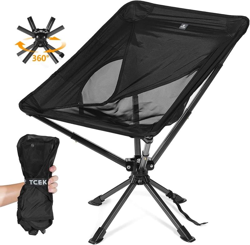 Photo 1 of TCEK Upgraded Swivel Portable Chair - Small Compact Collapsible Folding Chair for Adults That Setup in 8 Seconds, Lightweight Outdoor Backpack Chair for Camping, Travel, Hiking, Beach,Support 300 LBS Black