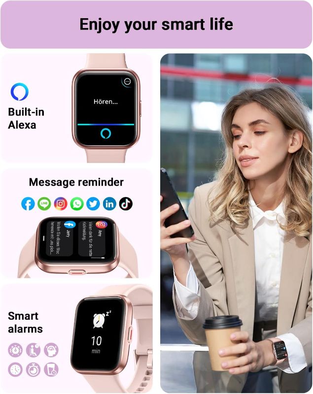 Photo 1 of Smart Watch for Women Android & iPhone, Alexa Built-in, 1.8" Touch Screen Fitness Tracker with Answer/Make Calls, IP68 Waterproof Heart Rate/Sleep/SpO2 Monitor, Pedometer, 100+ Sport Modes
