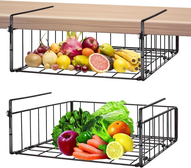 Photo 1 of 2 Pcs Adjustable Under Shelf Basket,Under Cabinet Storage,Pantry Storage Shelves,Storage Shelf,Cabinet Space Saver,Kitchen,Pantry Desk Bookshelf(Black)
