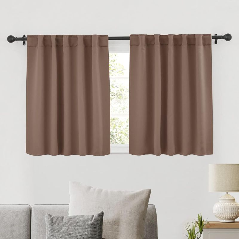 Photo 1 of RYB HOME Short Curtains for Small Window, Energy Efficient Window Curtain Panels Room Darkening Shade Tiers Pair for Kitchen Nursery Kids Bedroom, 42 inch Width x 30 inch Length, Mocha, 2 Pcs https://a.co/d/aRpj9CF