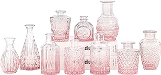 Photo 1 of Pink Glass  Vase Set of 10 - Mini Vintage Vases for Wedding Decorations, Home Table Flower Décor, Small Carved Glass Vases for Centerpieces, Entryways (Pink) https://a.co/d/aUjmfub
