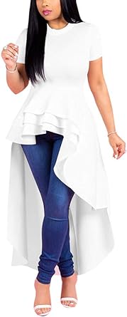 Photo 1 of Lrady Womens Casual Shirt Dress High Low Irregular Ruffle Hem Blouse Asymmetrical Peplum Long Tunic Tops https://a.co/d/1WYCnkx