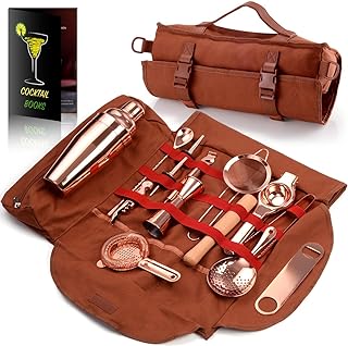 Photo 1 of Travel Bartender Kit with Bag | 17-Piece Copper Bar Tool Set & Portable Bar Bag with Shoulder Strap for Easy Carry and Storage | Best Rose Gold Travel Bar Set for Cocktail Making
