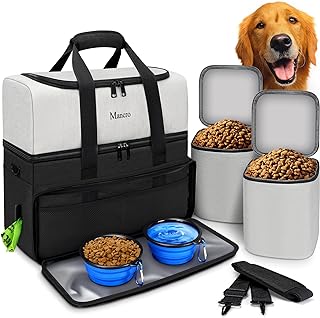 Photo 1 of Mancro Dual Layers Dog Travel Bag, Pet Travel Bags with 2 Extra Large Food Containers, 2 Collapsible Dog Bowls, Multi-Pockets Tote Organizer for Dog Supplies, Dog Road Trip Essentials, Weekend Camping https://a.co/d/5gDsLFV