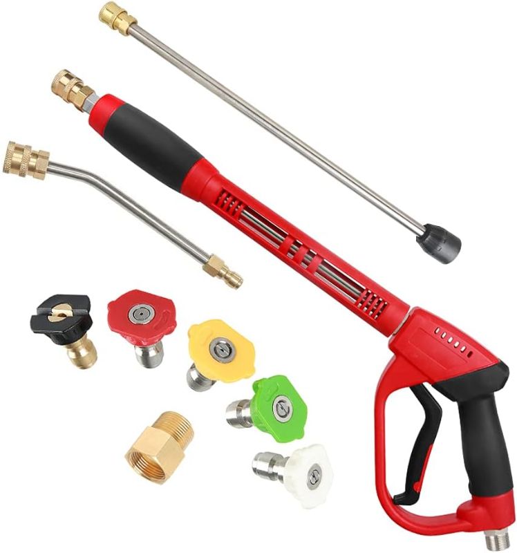 Photo 1 of Upgraded Pressure Washer Gun with Extension Replacement Wand, M22 Fitting,7 Inch 30 Degree Curved Rod, 5 Nozzle Tips, 5000 PSI, 47 Inch
