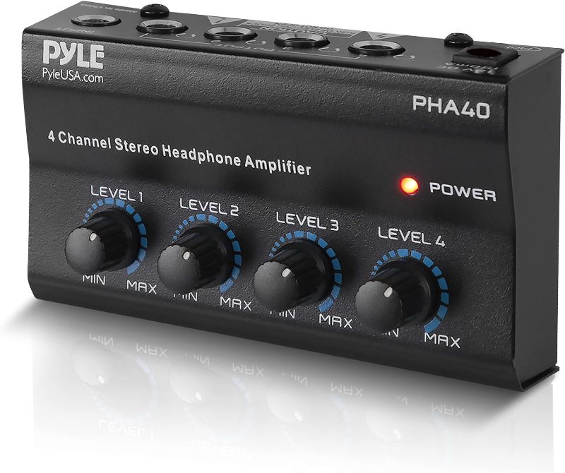 Photo 1 of Pyle 4-Channel Portable Stereo Headphone Amplifier - Professional Multi-Channel Mini Earphone Splitter Amp w/4 ¼” Balanced TRS Headphones Output Jack and 1/4' TRS Audio Input For Sound Mixer - PHA40
