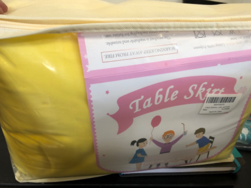 Photo 2 of 3 Pack Spandex Table Skirts for Rectangle Tables 6ft and Fitted Table Cover 1 Piece, Wrinkle Resistant Yellow Tablecloth with Skirt, Tutu Table Skirt for Birthday Parties, Banquets, and Event