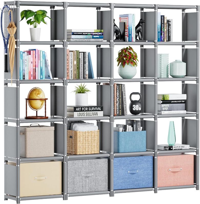 Photo 1 of Mavivegue Book Shelf, 20 Cube Storage Organizer, DIY Bookcase, Metal Cube Bookshelf,Tall Book case for Bedroom, Living Room,Office,Closet Storage Organizer, Grey Cubicle Storage Rack
