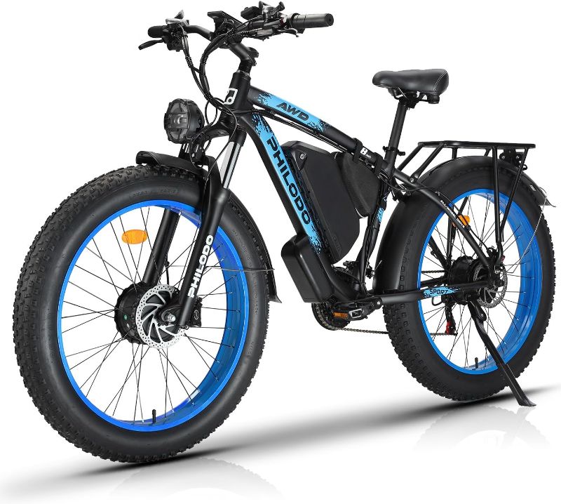 Photo 1 of PHILODO Electric Bike for Adults, 48V 23Ah Fat Tire Ebike Dual Motor AWD 2000W 35MPH Electric Bicycles 21-Speed with Ignition Lock Hydraulic Disc Brake
