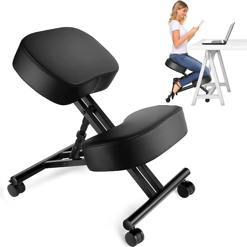 Photo 1 of Kneeling Chair Ergonomic for Office, Adjustable Stool for Home and Office - Improve Your Posture with an Angled Seat - Thick Moulded Foam Cushions - Brake and Smooth Gliding Casters
