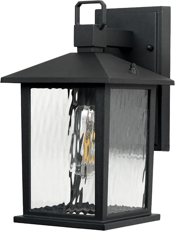 Photo 1 of Outdoor Wall Light Fixture, Rustproof Waterproof Porch Light, Matte Black Outdoor Wall Sconce with Water-Ripple Glass Shade, Exterior Lights for House, Patio, Garage, Bulb Not Included

