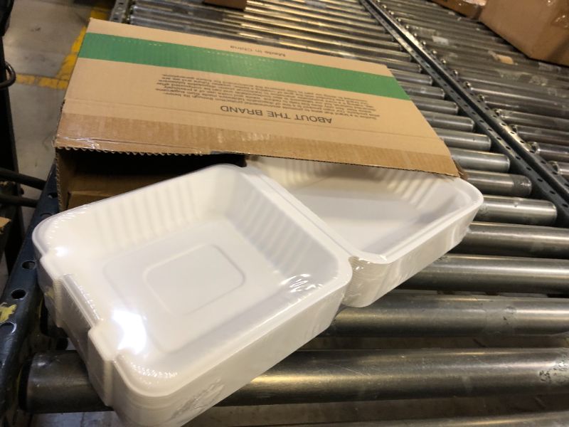 Photo 2 of 100% Home Compostable 50 Pack Disposable Clamshell Take Out Food Containers, 8X8'' 1-Compartment to go Containers, Heavy-Duty to go Boxes, Eco-Friendly Biodegradable, Made of Sugarcane Fibers 8X8'' 1-Compartment 50 Pack (White)