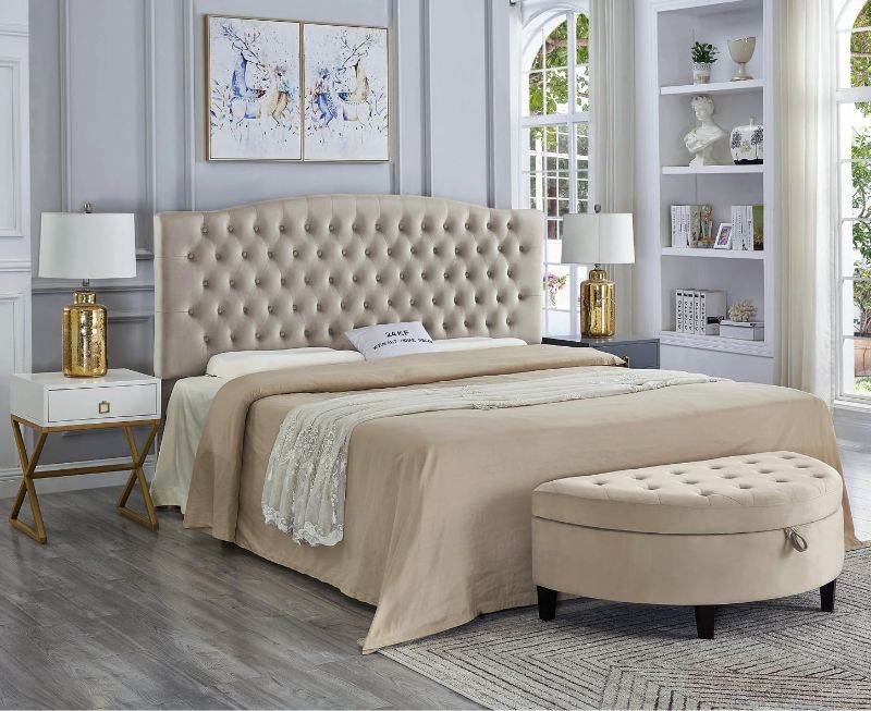 Photo 1 of 24KF Velvet Upholstered Tufted Button King Headboard and Comfortable Fashional Padded King/California King Size headboard-Taupe
