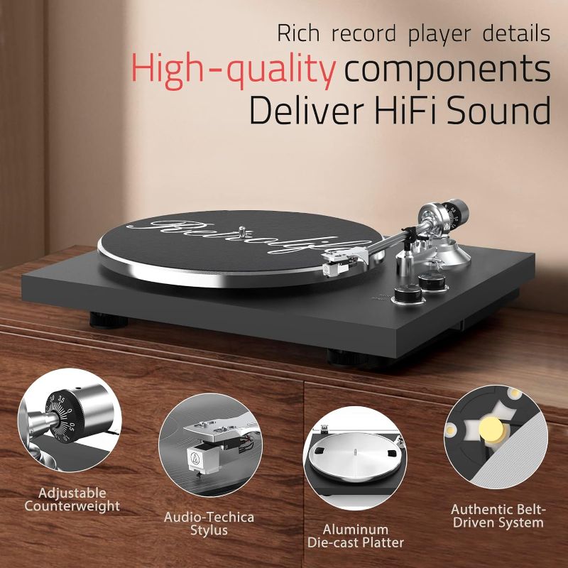 Photo 1 of Belt-Drive Turntable with Wireless Output, 33/45 RPM Speeds, USB Recording, Magnetic Cartridge, and Counterweight

