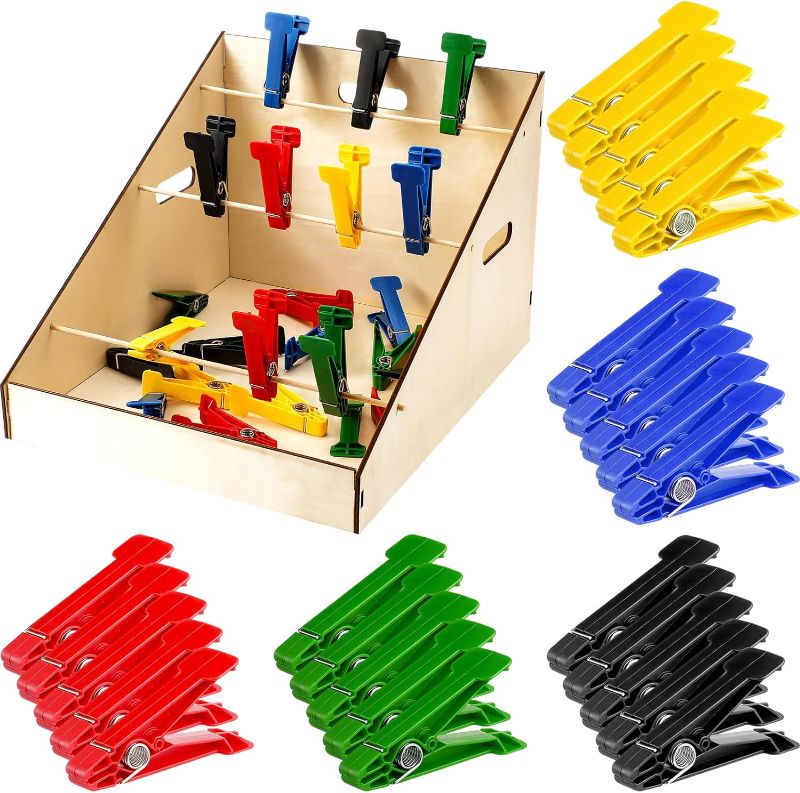 Photo 1 of Poen 25 Pcs Graded Pinch Pin Exerciser, Finger Exerciser Hand Exercise Equipment with Wooden Storage Stand Occupational Trainer Tools Pinch Hand Clips for Conditioning Grip Strength Trainer
